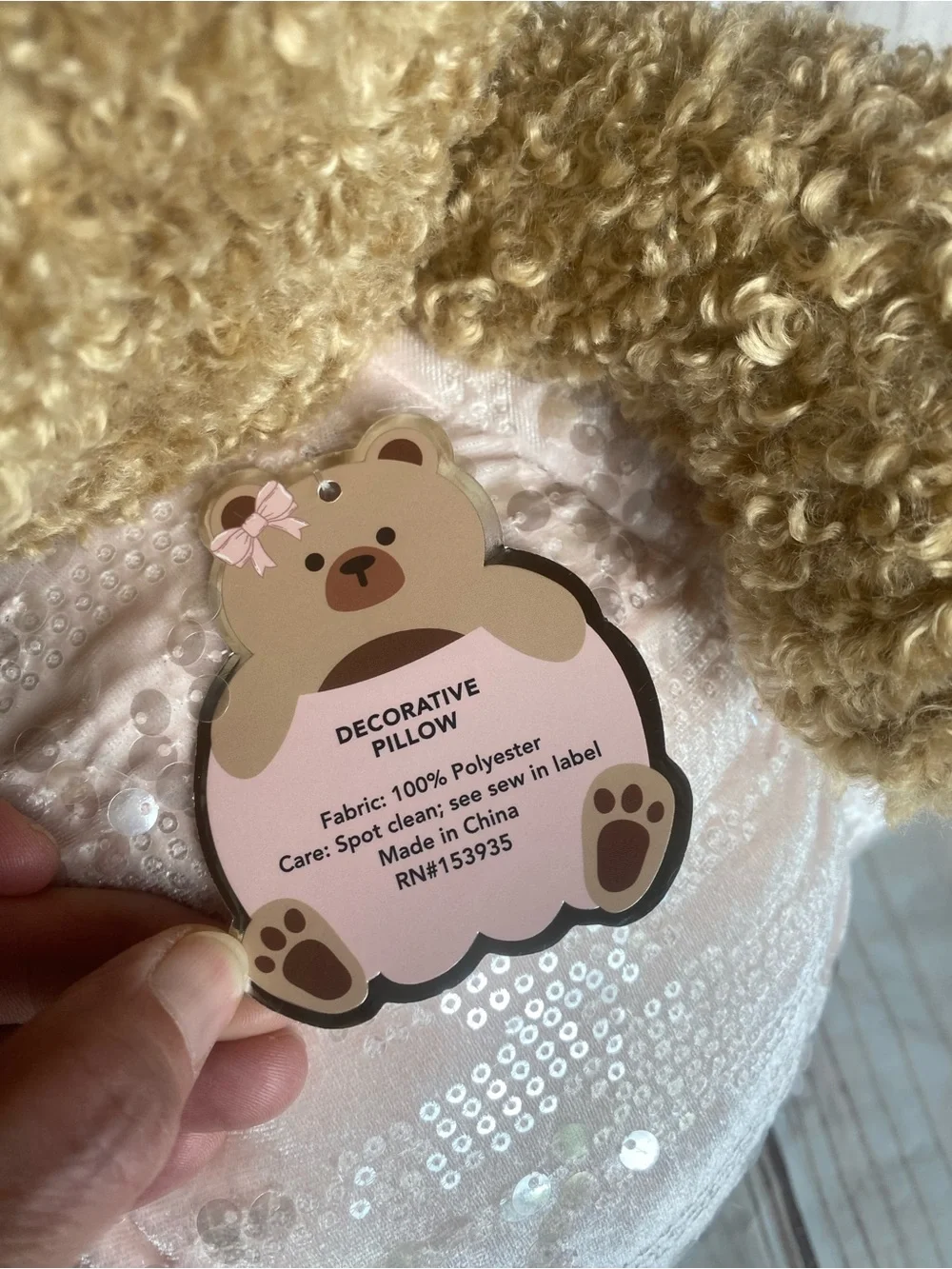 Viral Plush Bear with Pink Sequin Halloween Pumpkin pillow NWT